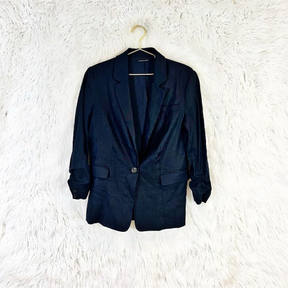 Elie Tahari Women's Navy Blue Blazer Size 6 linen Suit Jacket - Picture 3 of 9